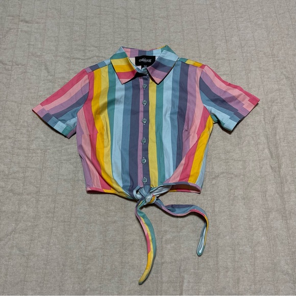 Collectif Tops - Collectif Rainbow Striped Tie Up Button Up Shirt Top Women's Size 2